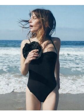 Zara Black One-Piece Swimsuit with Rosette